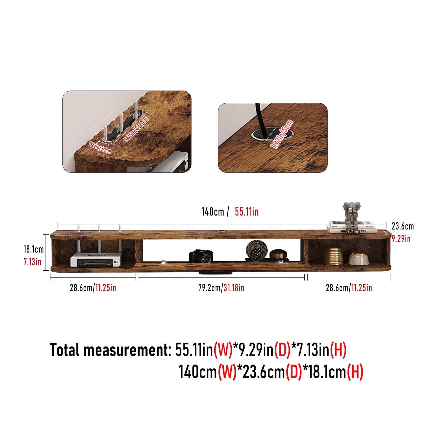 Pmnianhua Floating TV Unit, Wall Mounted TV Cabinet, Floating Shelves with Door, Modern Entertainment Media Console Center Large Storage TV Bench for