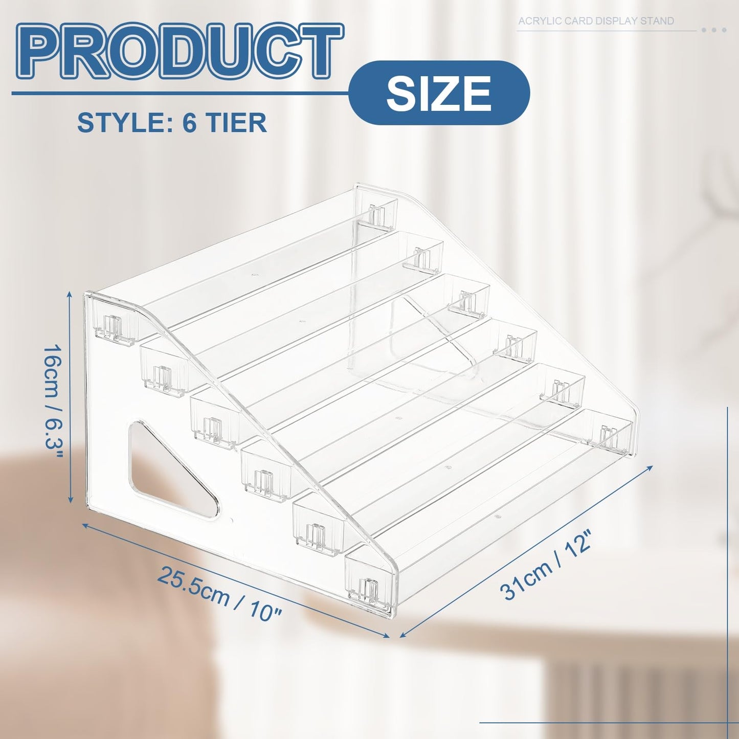 PATIKIL 6 Tier Acrylic Card Display Stand, Portable Postcard Rack Holder Organizer Versatile Display for Trading Cards Baseball PSA Stickers Stamp