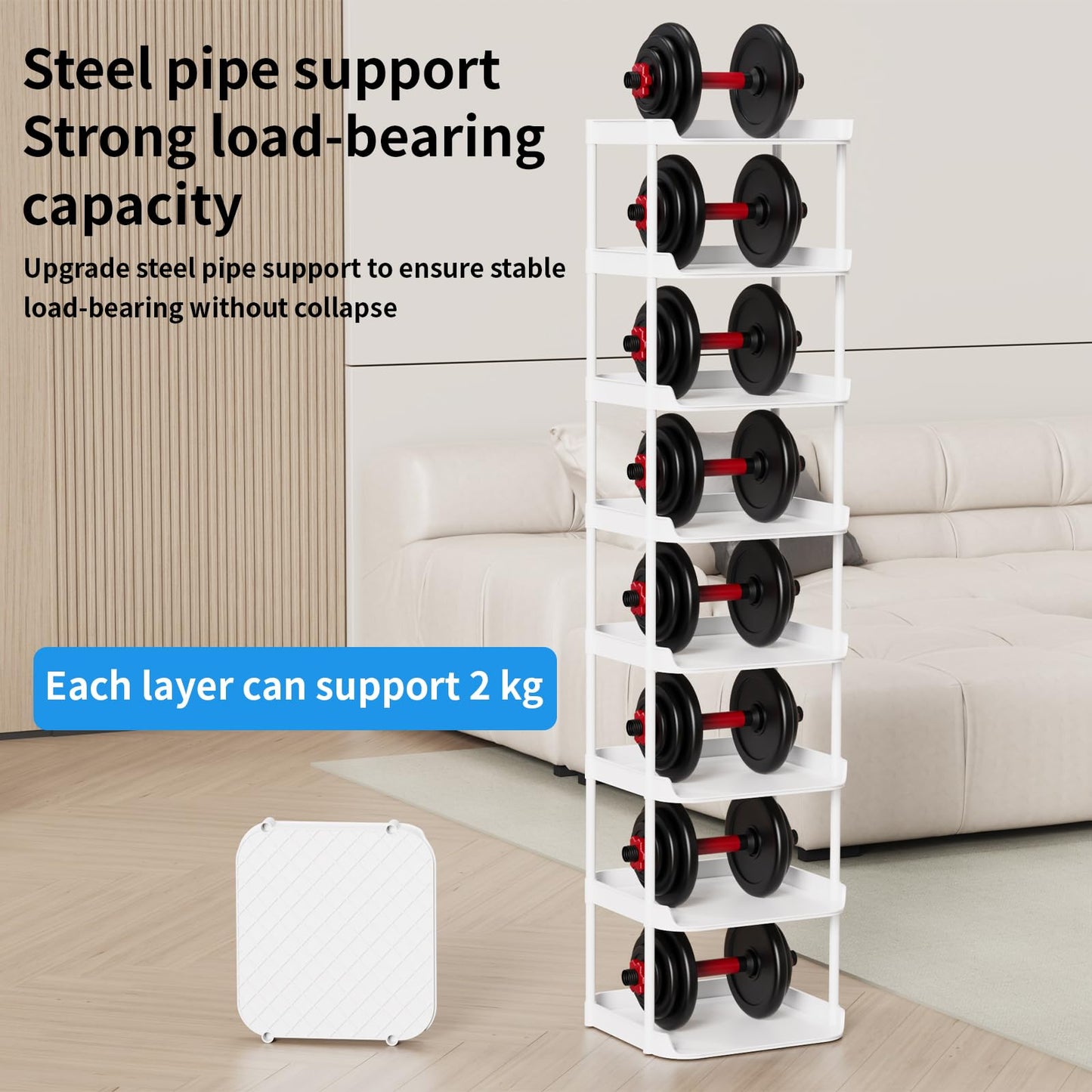 Altdnmaf 8 tier Narrow Shoe Storage Rack, Compact Single Shoerack Stand for Slim Space, Stackable Tall Thin Show Tower, Solid Plastic Shelves
