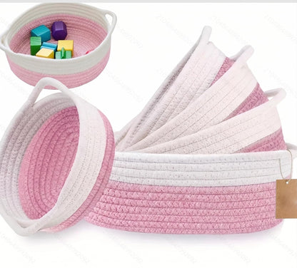 Storage Basket Woven Cotton Rope, Set of 5 Shelf Baskets with Handles