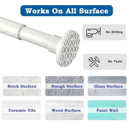 2PCS Curtain Pole No Drill Extendable Shower Curtain Rail Extra Long Shower Rail Anti-Slip Curtain Rod for Living Room,Bedroom