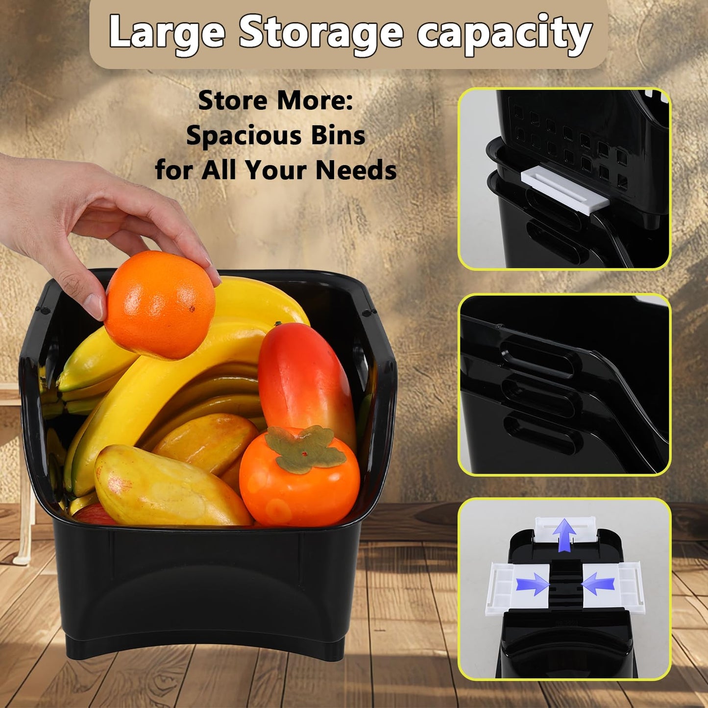 Ikando 3 Pack Open Front Stacking Storage Basket, Stackable Storage Bin