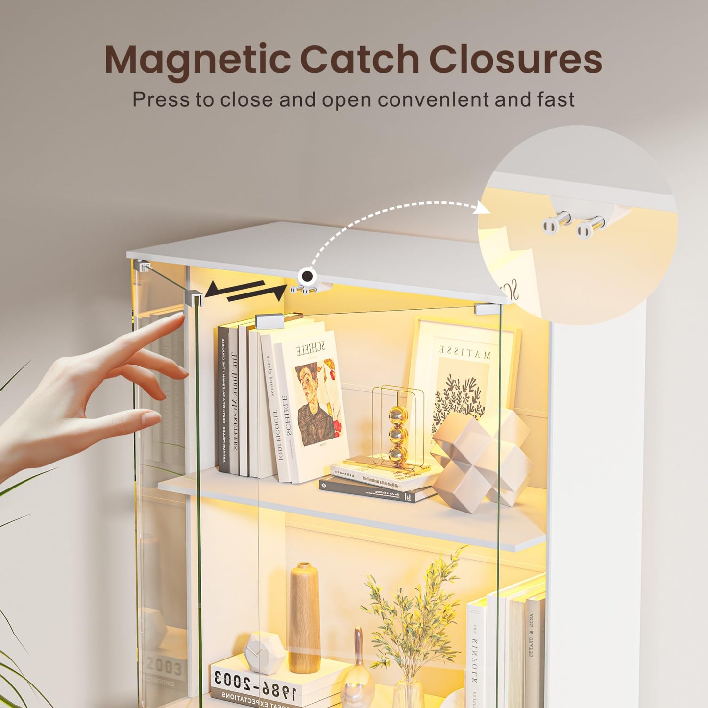Gurexl Display Cabinets with Lockable and Glass Door for Collectibles,White