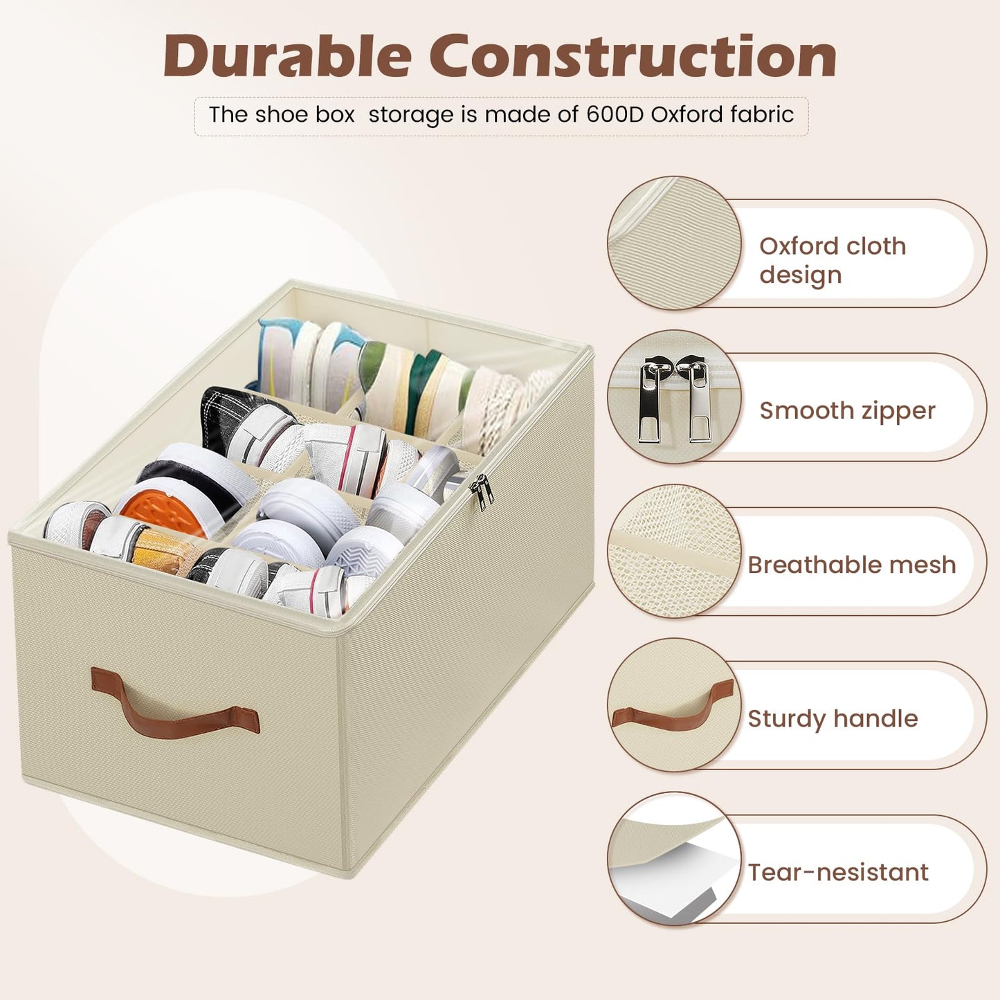 XiflLife Shoe Organizer for ClosetFits 12 Pairs, Beige
