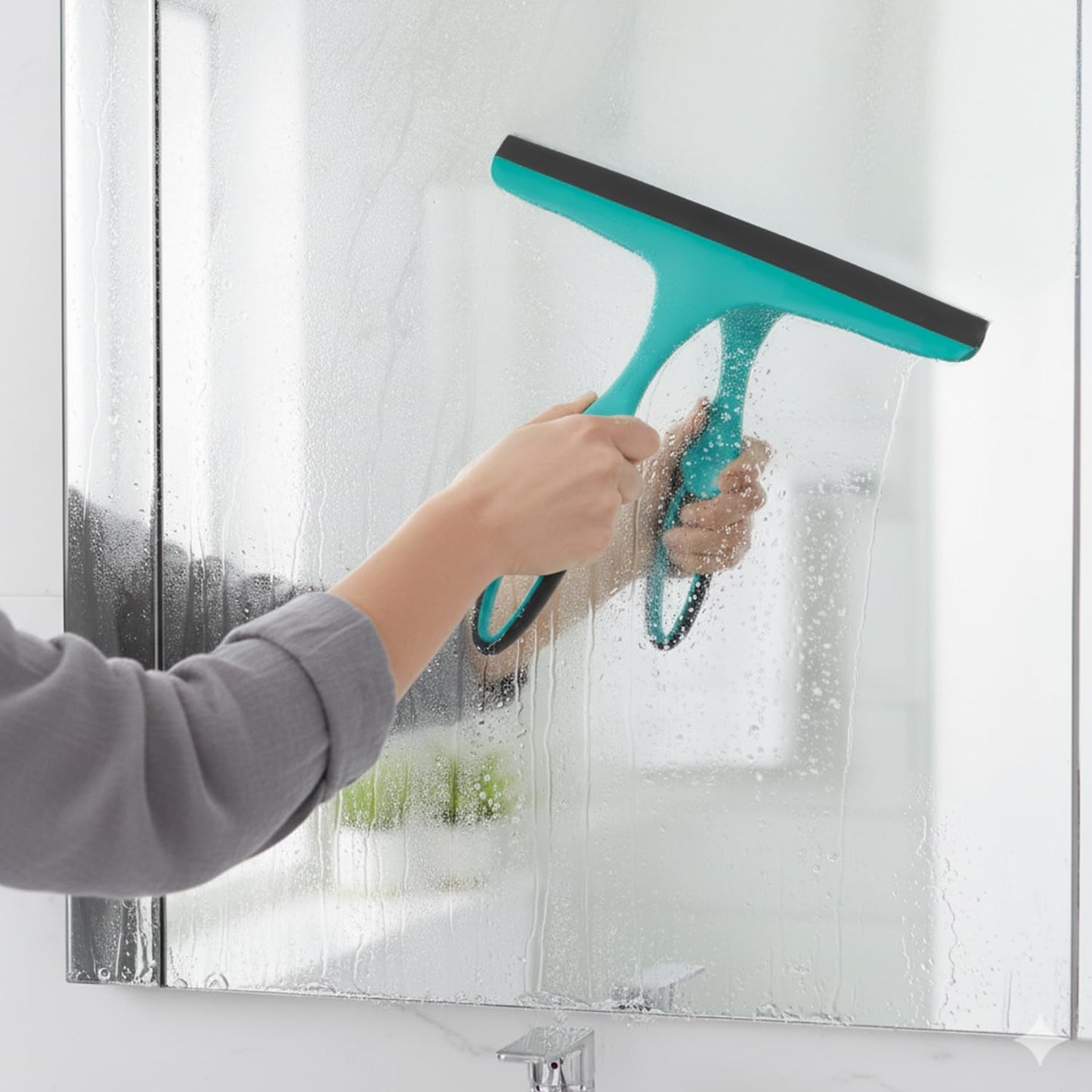 Flatro Window Squeegee Shower Cleaner Scraper (Pack of 2) | Handheld Shower, Car Windows Squeegee Glass Cleaning (Grey/Turquoise) with Rubber Blade
