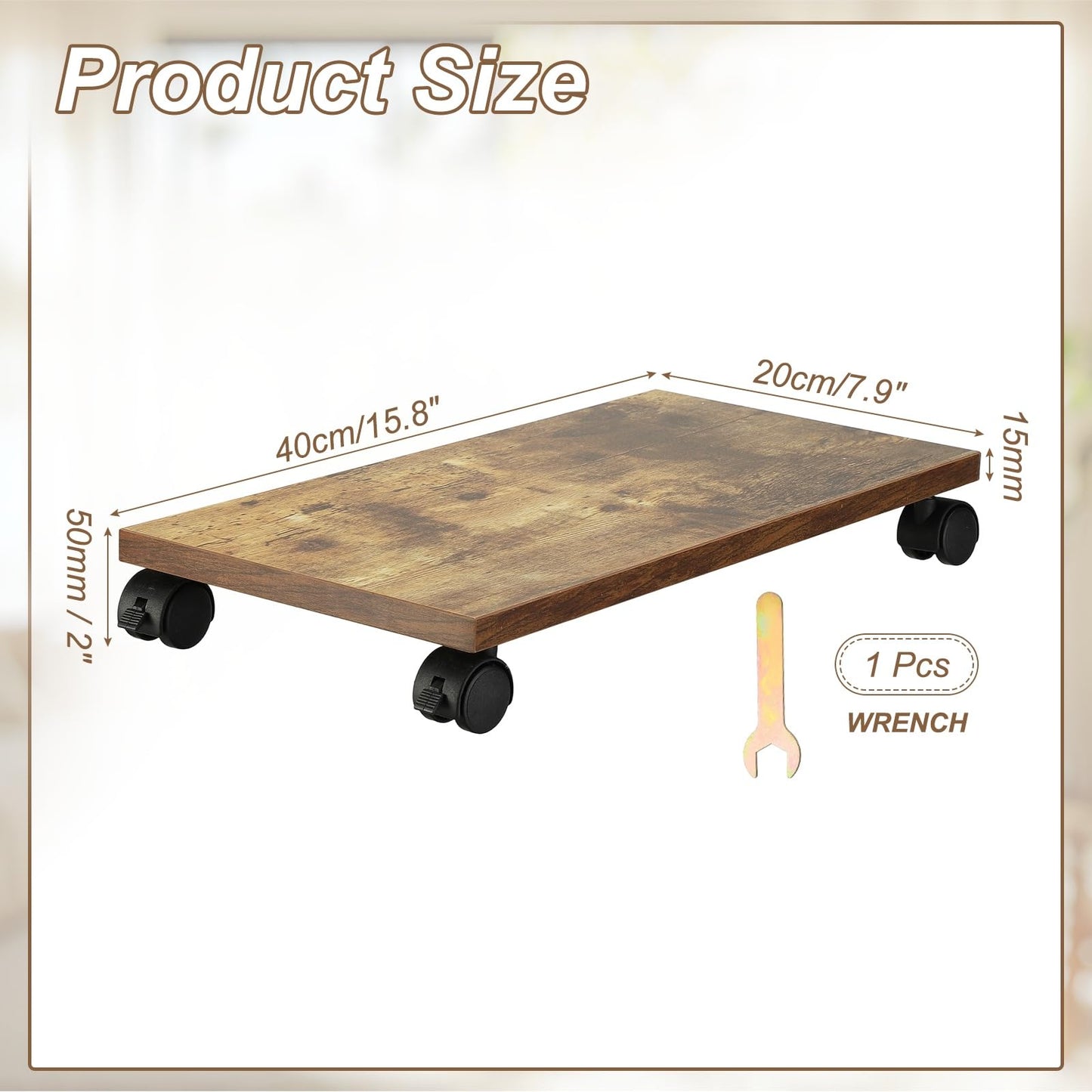 PATIKIL 8x16in PC Stand, Computer Tower Stand Wood CPU PC Holder Under Desk Mobile Cart 4 Caster Wheel for Floor Carpet Tower ATX Case Printer Potted