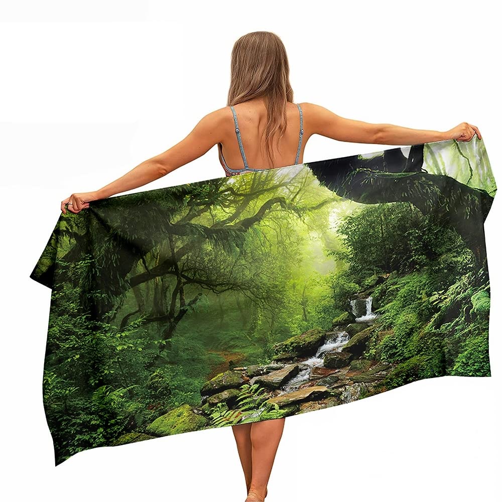 Ulticool Microfibre Towel - Rainforest Natural Green - 160 x 80 cm - Lightweight Travel Towel Quick Drying Bath Towel Beach Towel Sauna Towel
