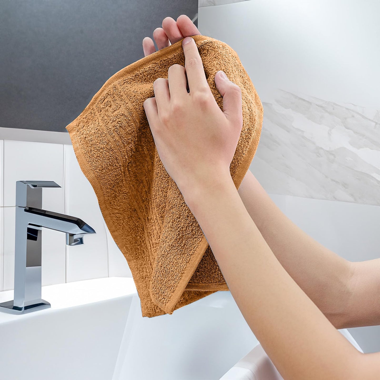 nice homeit Set of 6 Face and Hand Towels 40 x 60 cm – Bath Towels in 100% Ring-Spun Cotton – Extra Soft and Absorbent, Made in Italy (Orange)