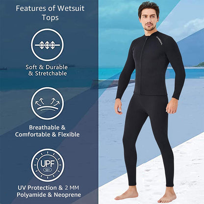 EUPTE 2mm Wetsuits Women/Men Long Sleeve Jacket UPF50+ UV Protection Diving Skin Suit Top for Scuba Diving Snorkeling Surfing Swimming (men, 3XL)