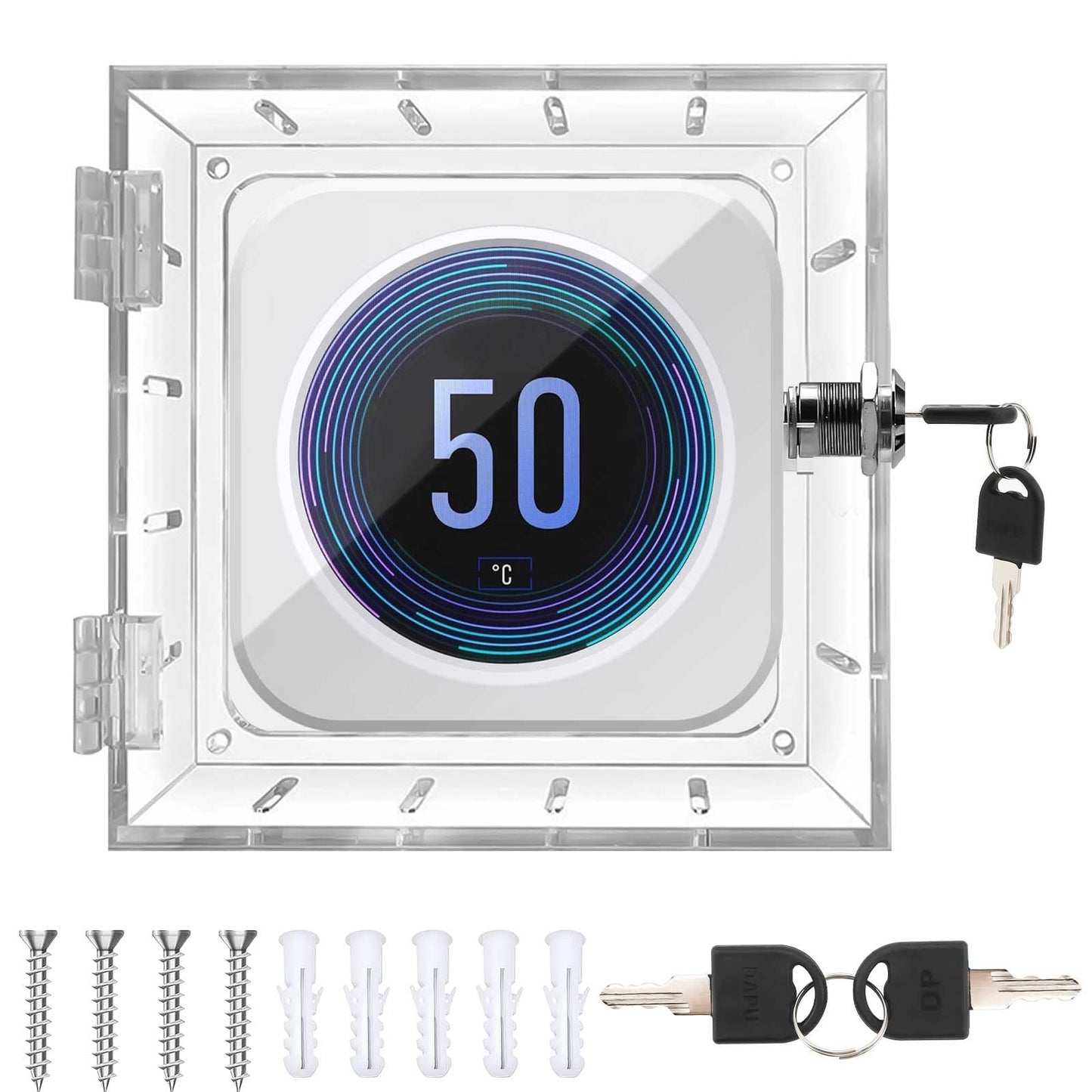 Gachiwar Thermostat Cover, Thermostat Lock Box with 2 Keys Protector Cover Clear Guard Acrylic Wall Mounted Nest