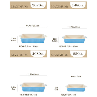 MALACASA, Series Bake, Rectangular Baking Dish Set of 4 (9"/11"/12"/14"), Oven to Table Baking Dish with Ceramic Handles Ideal for