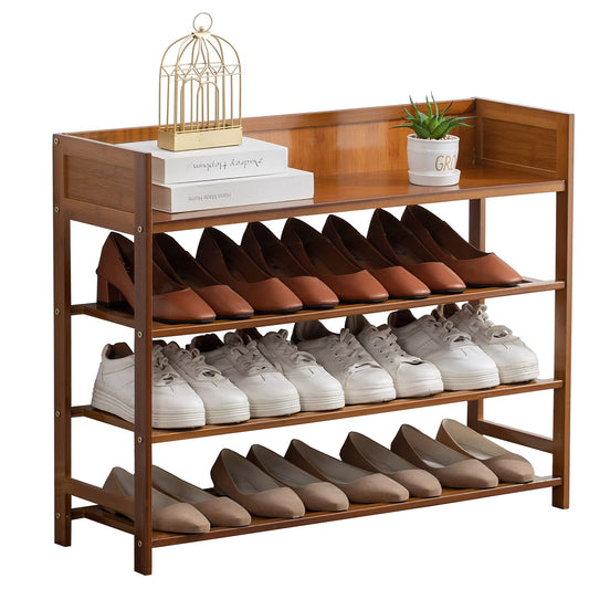 SOBIBO 4 Tier Shoe Rack Organizer, 4 Tire Bamboo Shoe shelf Storage Organizer, For Entryway, Hallway, and Closet 80CM (Brown)