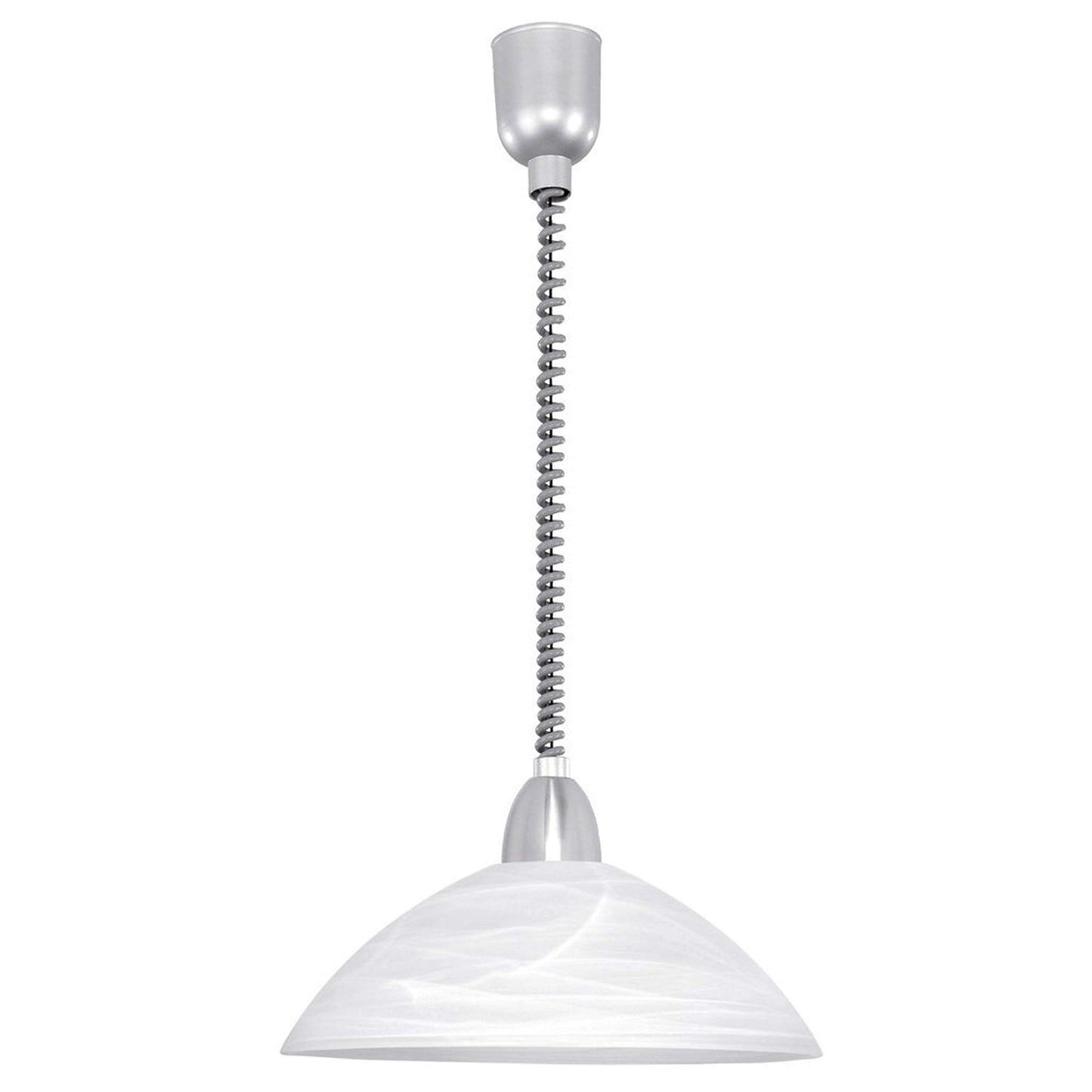 Eglo Lord 2 Height Adjustable Pendant Light, Classic Living Room and Kitchen Hanging lamp, matt Nickel and White Alabaster Glass E27 Socket
