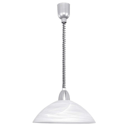 Eglo Lord 2 Height Adjustable Pendant Light, Classic Living Room and Kitchen Hanging lamp, matt Nickel and White Alabaster Glass E27 Socket