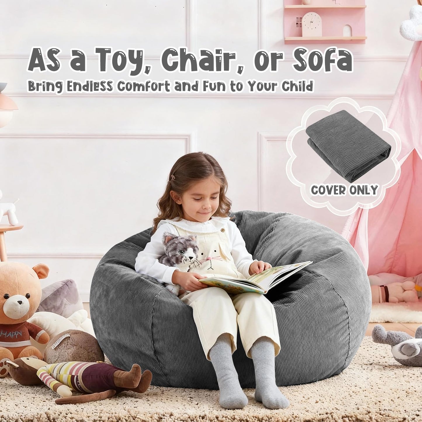 Nobildonna Bean Bag Chair Cover (No Filler) for Kids Beanbag Stuffed Animal Storage Without Filling Plush Toys Holder and Organizer Soft Premium