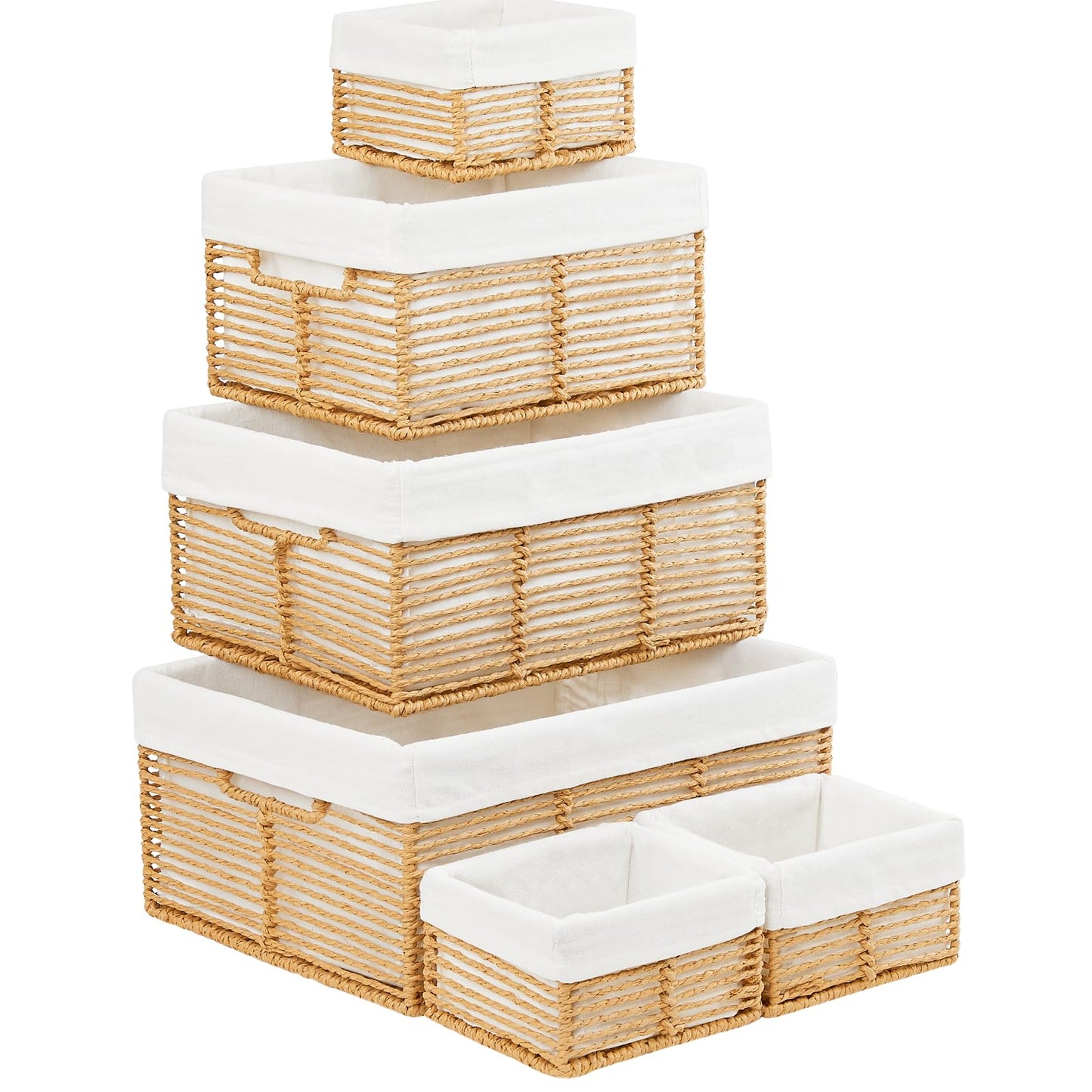 Vagusicc Wicker Storage Basket, Set of 6 Hand-Woven Display Hamper Basket with Handle, Wicker Basket for Shelves Closet
