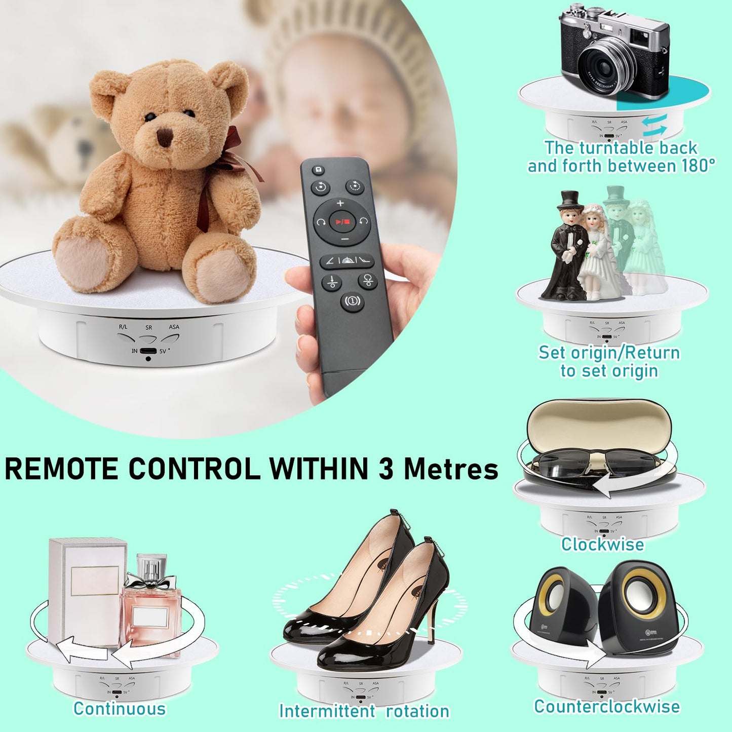 Leadleds Electric Rotation Display Stand, 360 Degree Motorised Photography Turntable for Jewelry, Collectible or Craft fairs Display, Load 5 kg