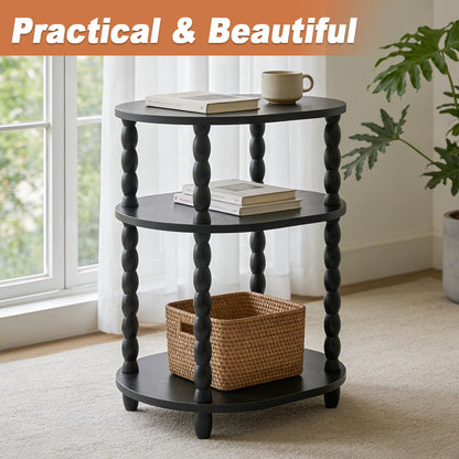 GOODLAN Wooden Side Table,3-Tier Small End Table with Storage Shelf, Vintage Retro furniture Bedside Coffee oval Table Night Stand for Living Room