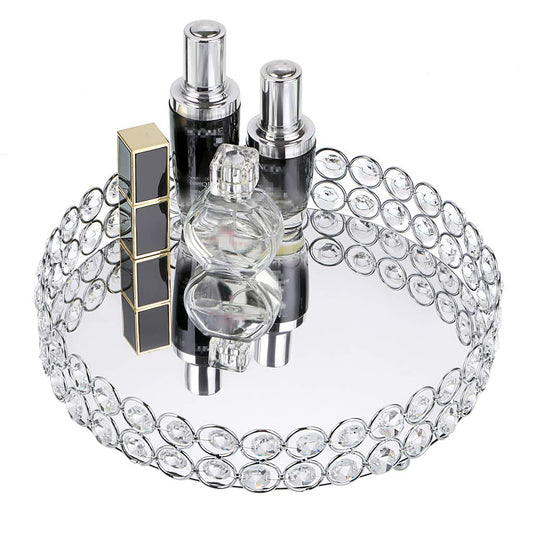 SUMTREE Crystal Tray Cosmetic Makeup Jewelry Box Trinket Tray Organizer for Bedroom,Bathroom,Dresser (silver)