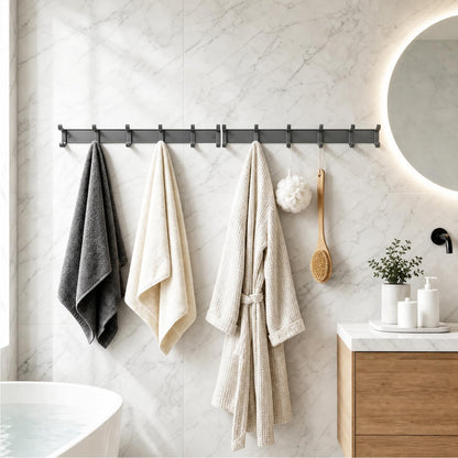 NONETO 2 Pack Coat Hooks Wall Mounted with 6 Movable Coat Rack Grey