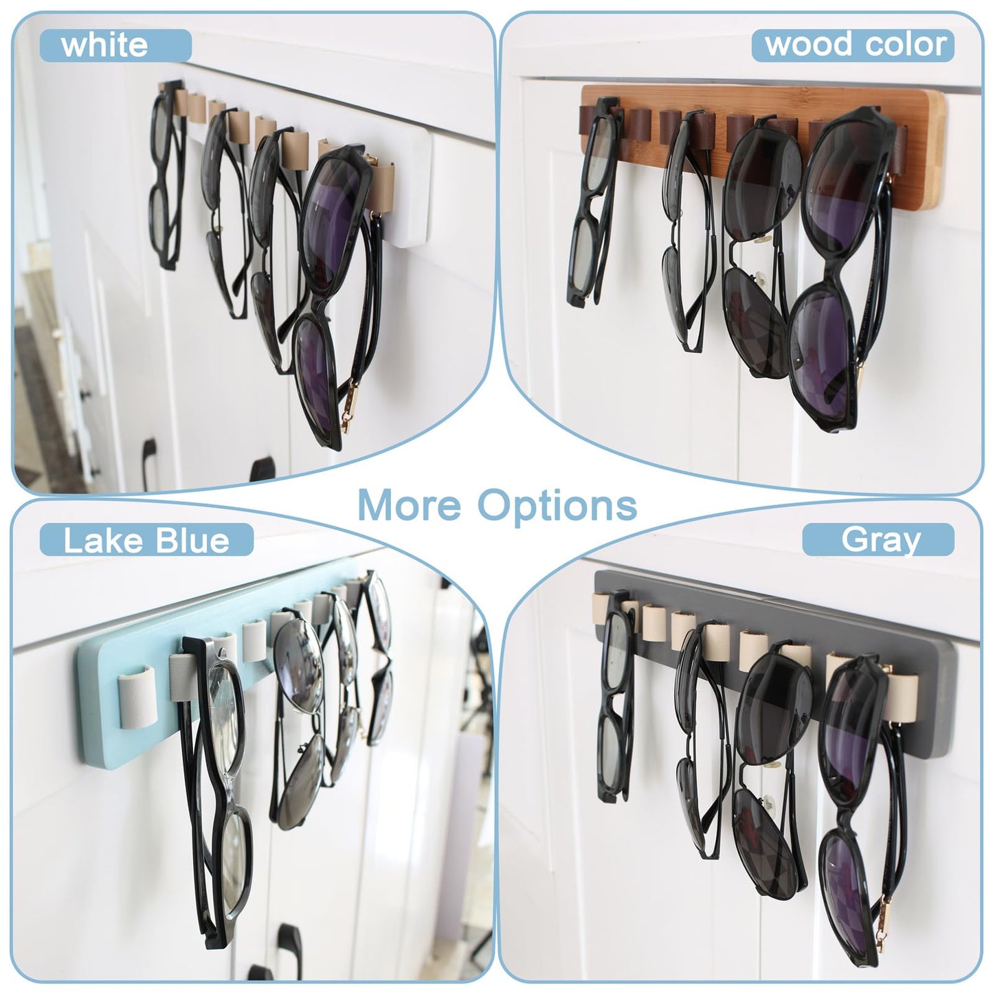 FINDAMAZE Wooden Sunglasses Organizer - Wall Mounted Sunglasses Rack/Stand - Display for Men or Women, Home Decor (Gray-1pcs-long)