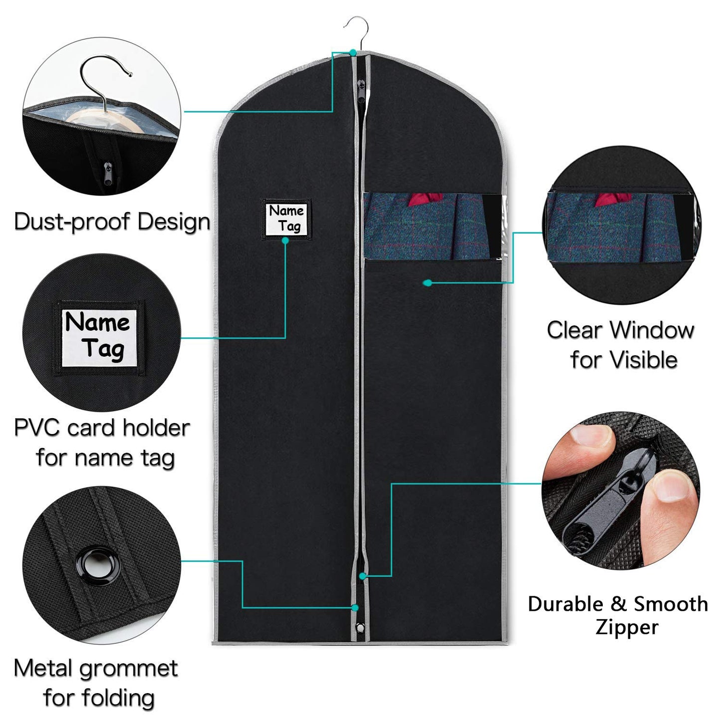 URMI Suit Bag, Breathable 60 x 100cm (5 PCS) Garment Bags Clothes Bags for Storage with Clear Window Dust Moth Proof Dress Bags Protector for Suit