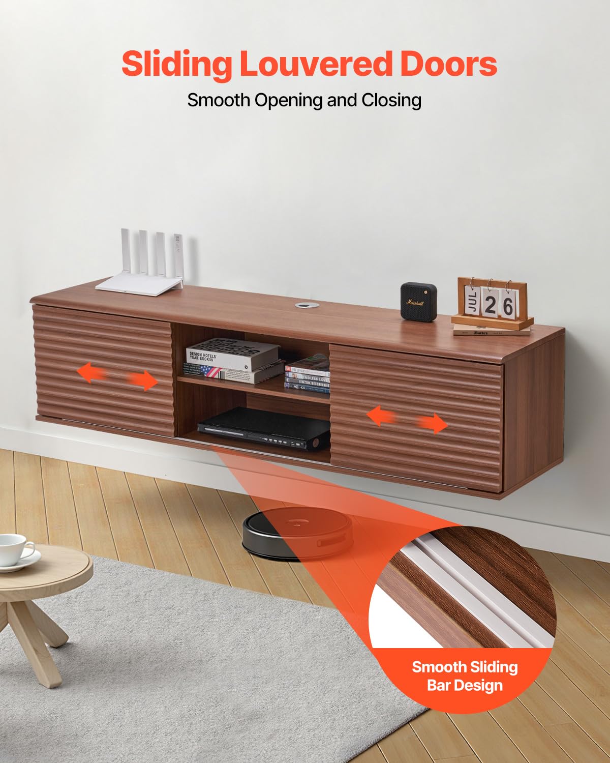 VEVOR Floating TV Stand, 60" Wall Mount Entertainment Center with Adjustable Shelf & Sliding Doors