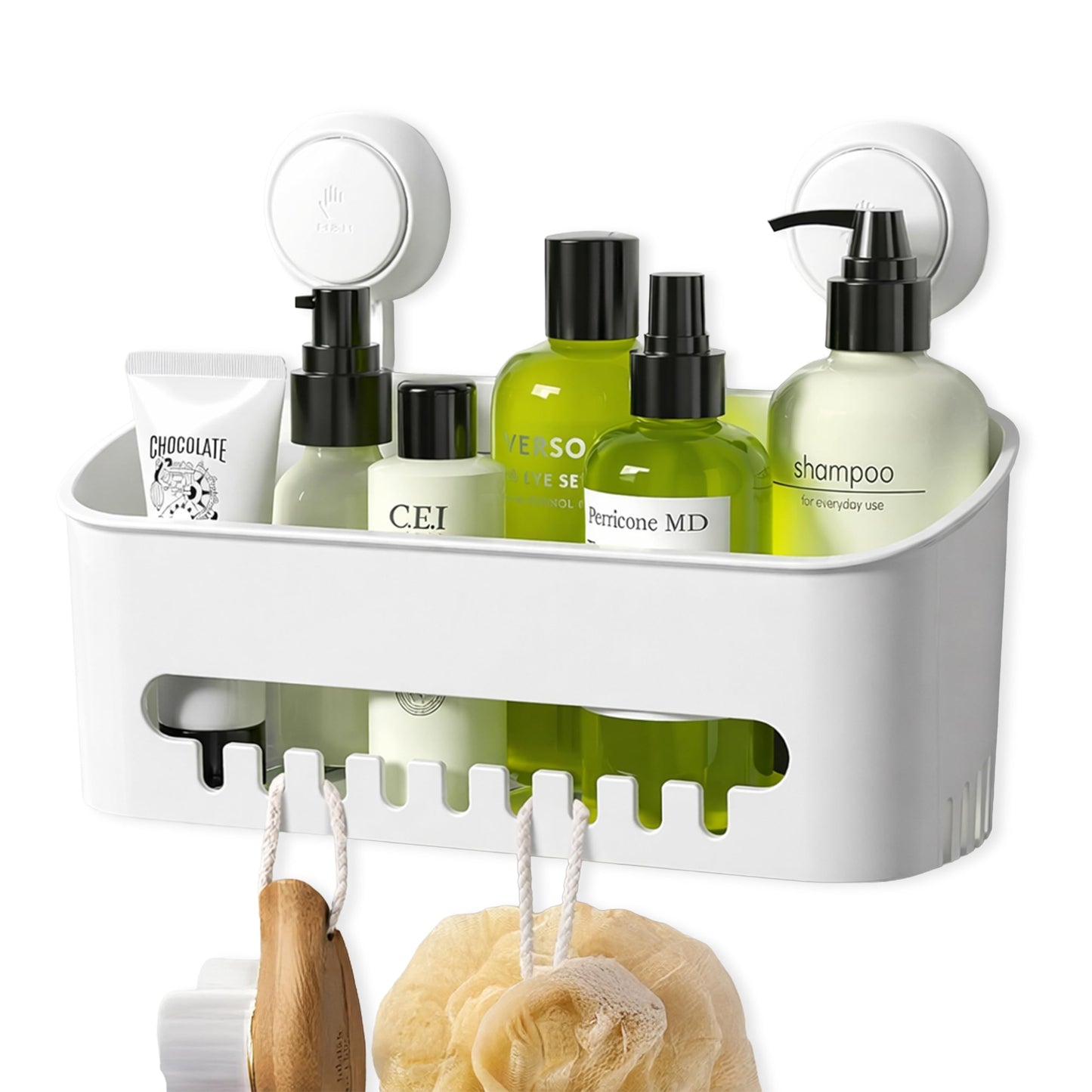 Zuvo Shower Caddy with Suction Cups, No Drill Bathroom Shelf, White