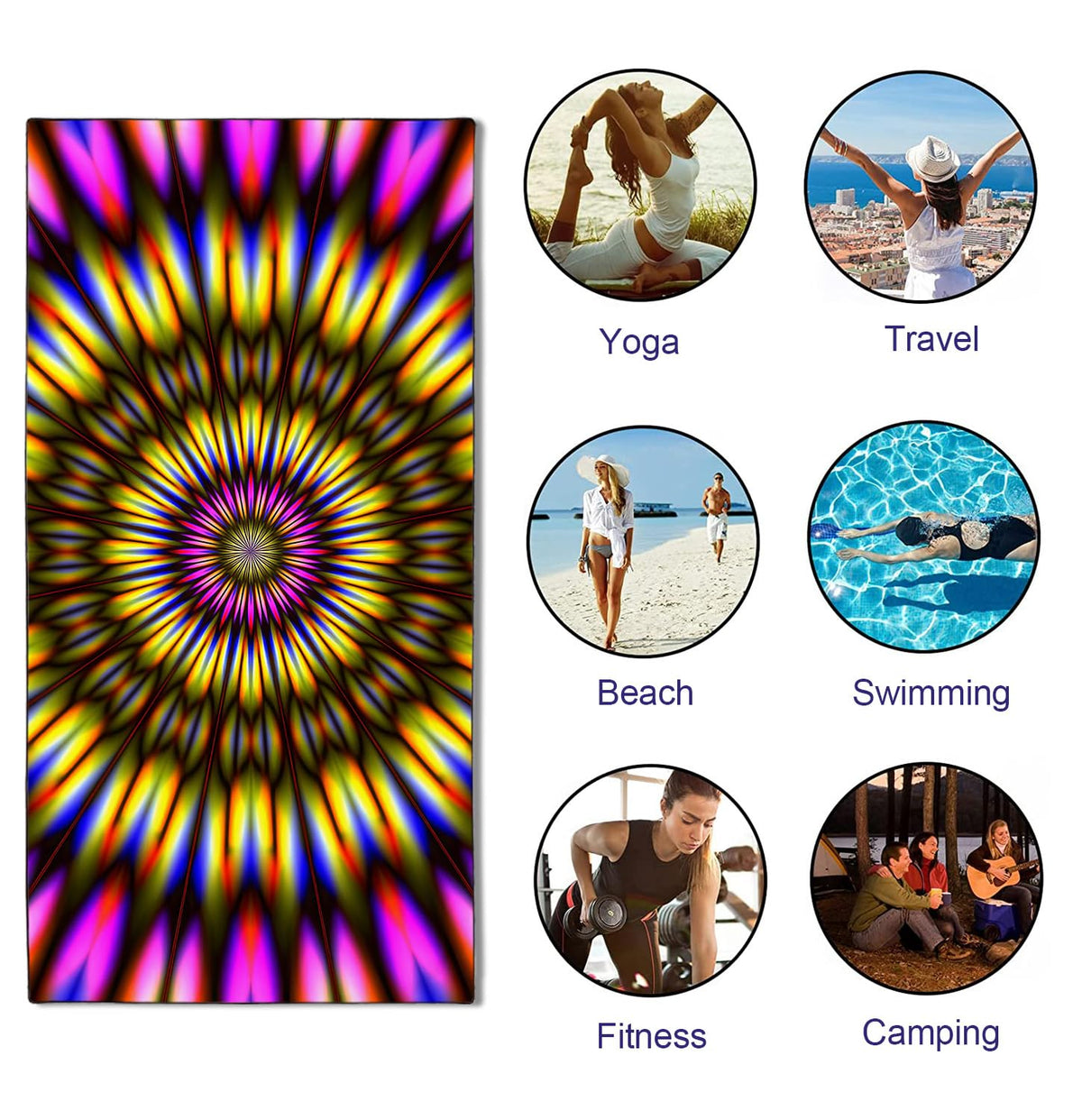 YISUMEI Radiant Tie-Dye Beach Towels for Adults Extra Large 180x90cm, Microfibre Quick Dry Towel for Travel Swimming Camping Sports