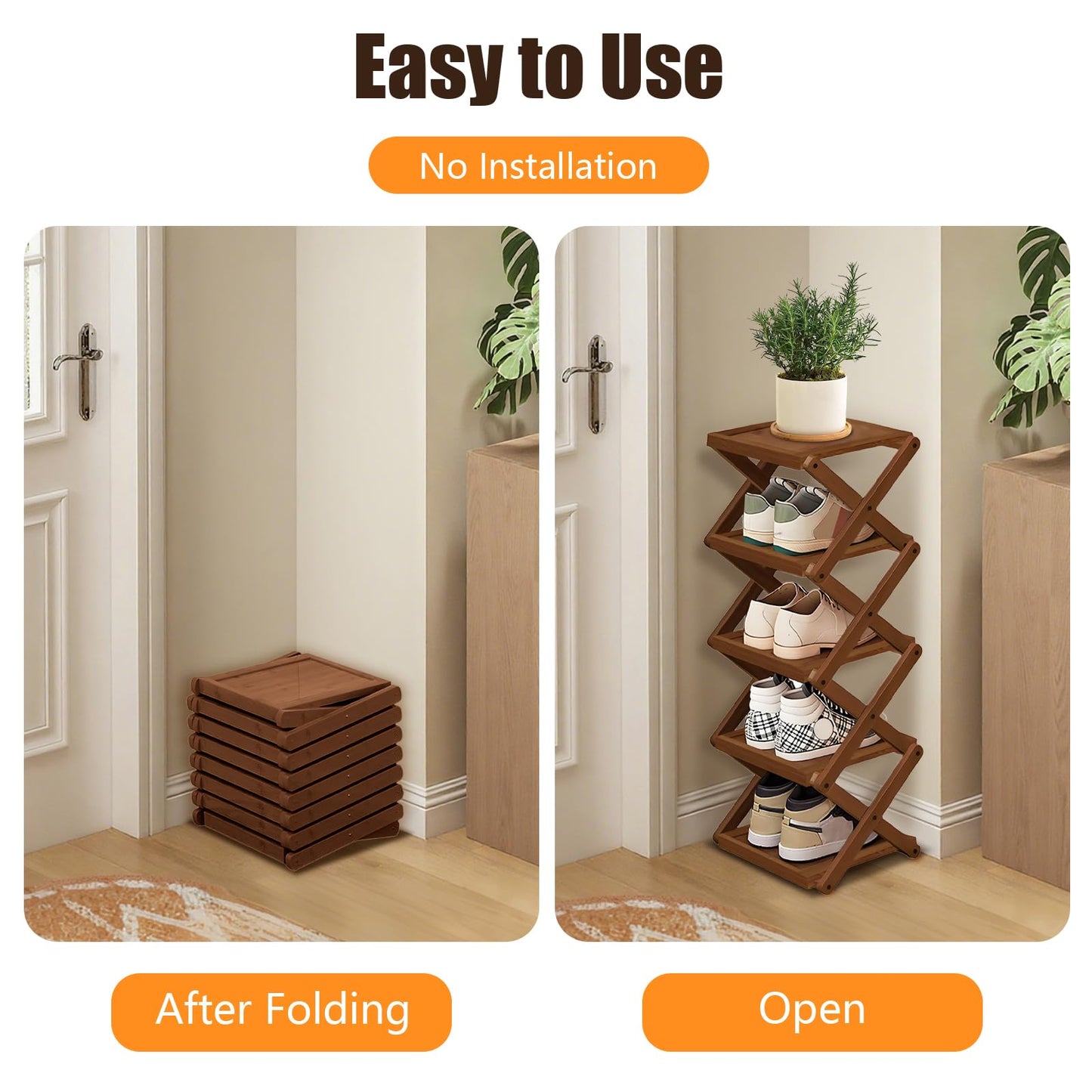 YYW Shoe Rack, Foldable Shoes Organizer Free Standing Shelf for Entryway, Closet, Hallway, Foldable X Shape Multi Tier Shoe Rack (Brown,7 Layers)