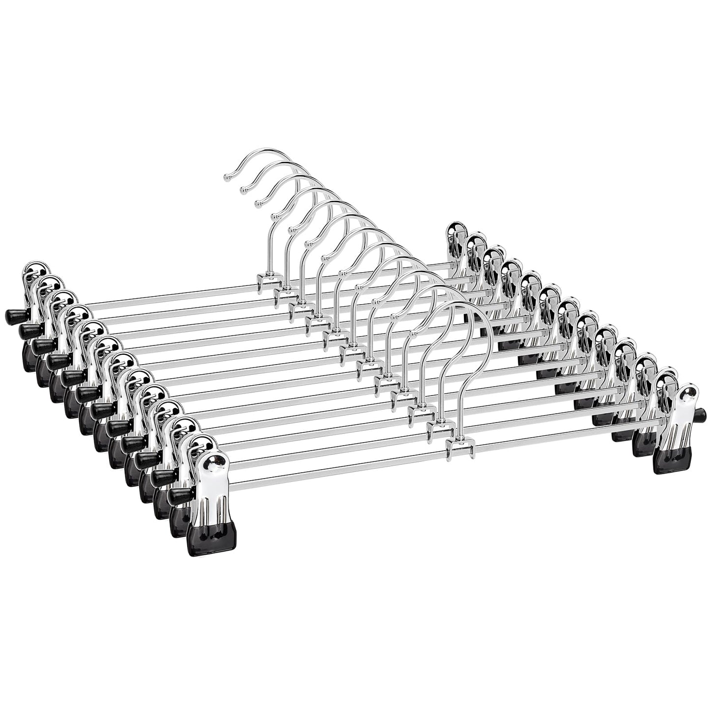 Amber Home 12pcs Shiny Metal Trousers Hangers, Iron Skirt Hangers, Chrome