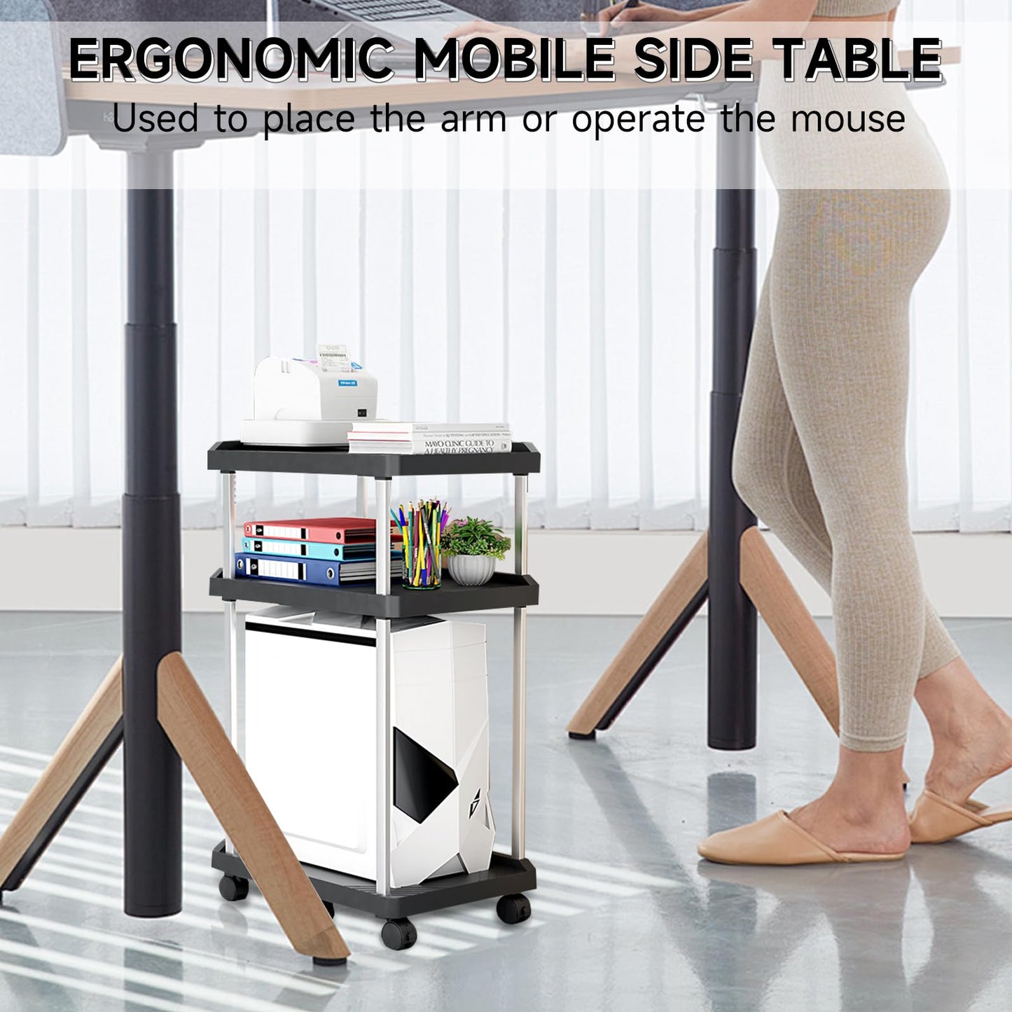Niciksty 3 Tier Mobile CPU Tower Stand with Wheels, Black