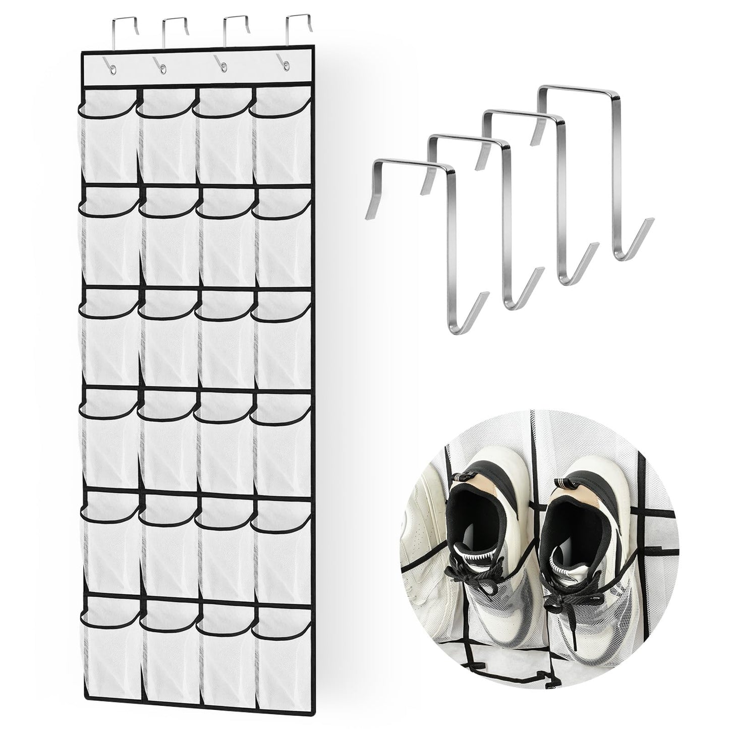 AUAUY Over the Door Shoe Storage Organiser, 24 Mesh Pockets