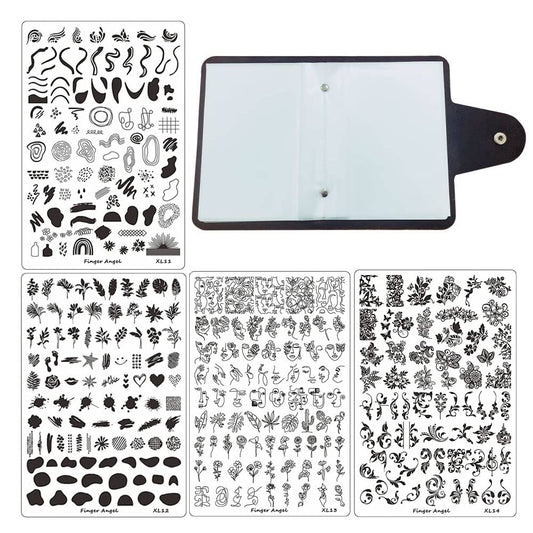 FingerAngel Nail Art Stamp Plates 4PCS XL11-14 with Stamping Case
