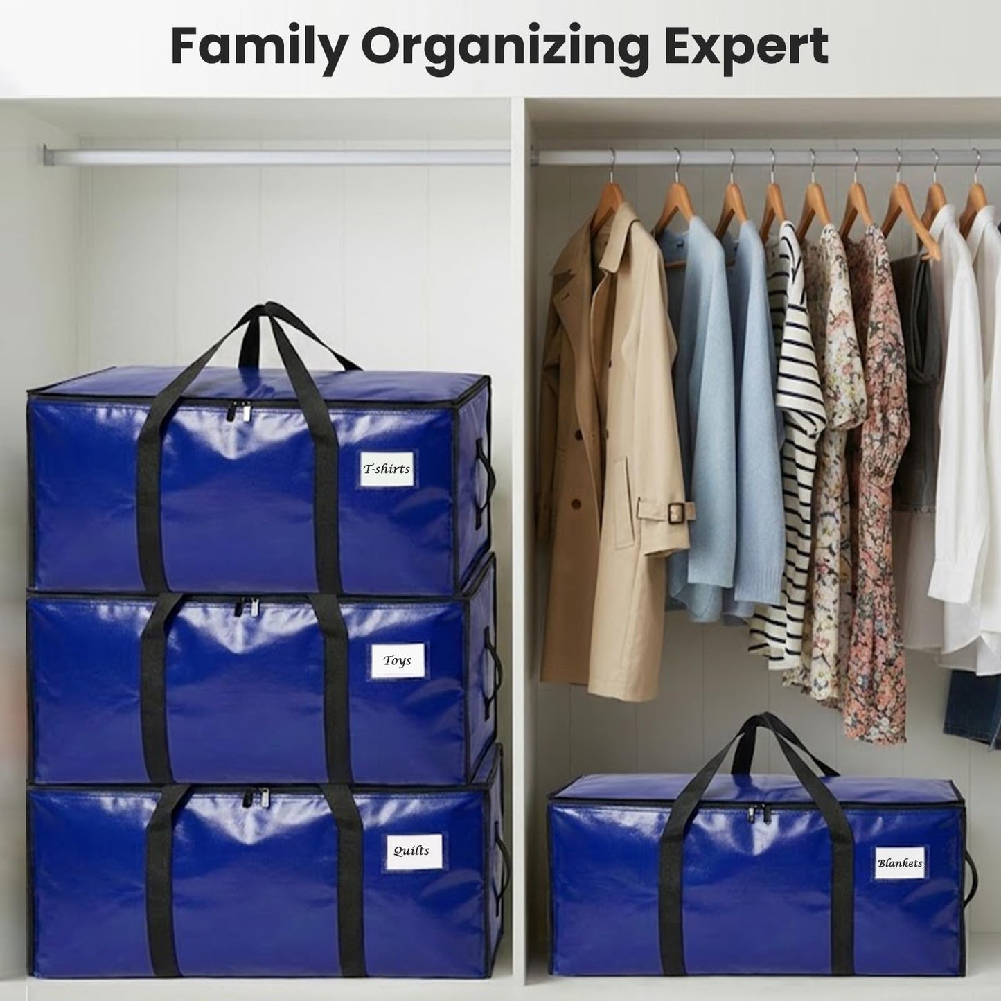 RICHER HOUSE 90L Heavy Duty Moving Boxes, Clothes Storage Bags, 6 Pack,Blue