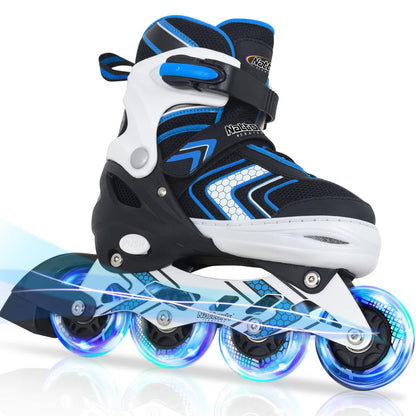 Nattork Boys Roller Skates with Full Light up Wheels, Adjustable Beginner Inline Skates for Boys Big Kids, Blue, Kids Size 1-3 1 2 3