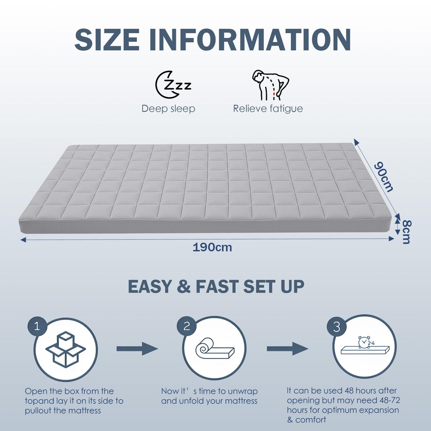 MeMoreCool Roll Up Floor Mattress Single 190x90cm, Light Grey