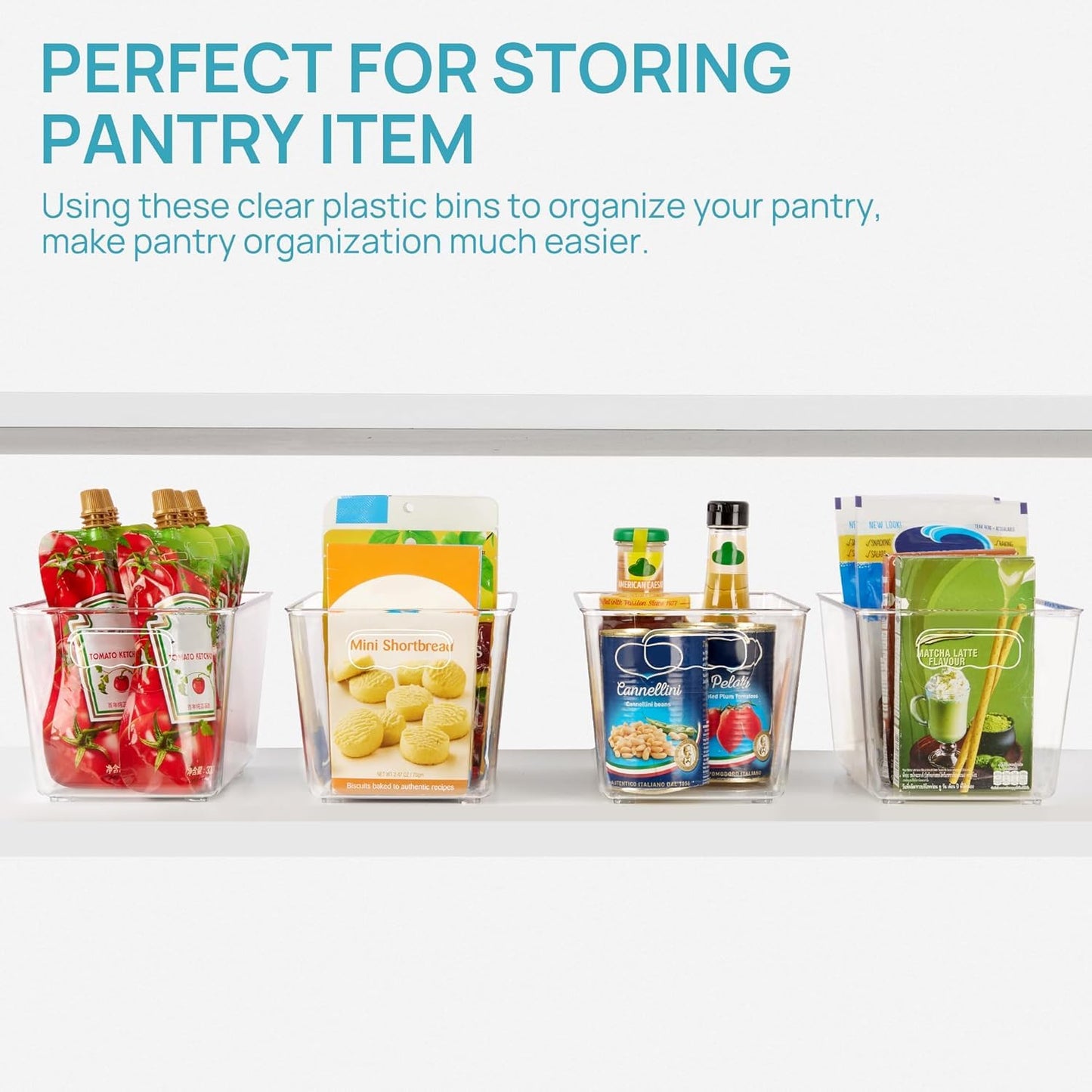 Vtopmart Clear Plastic Storage Boxes, Pantry Storage Organizers 4 Pack