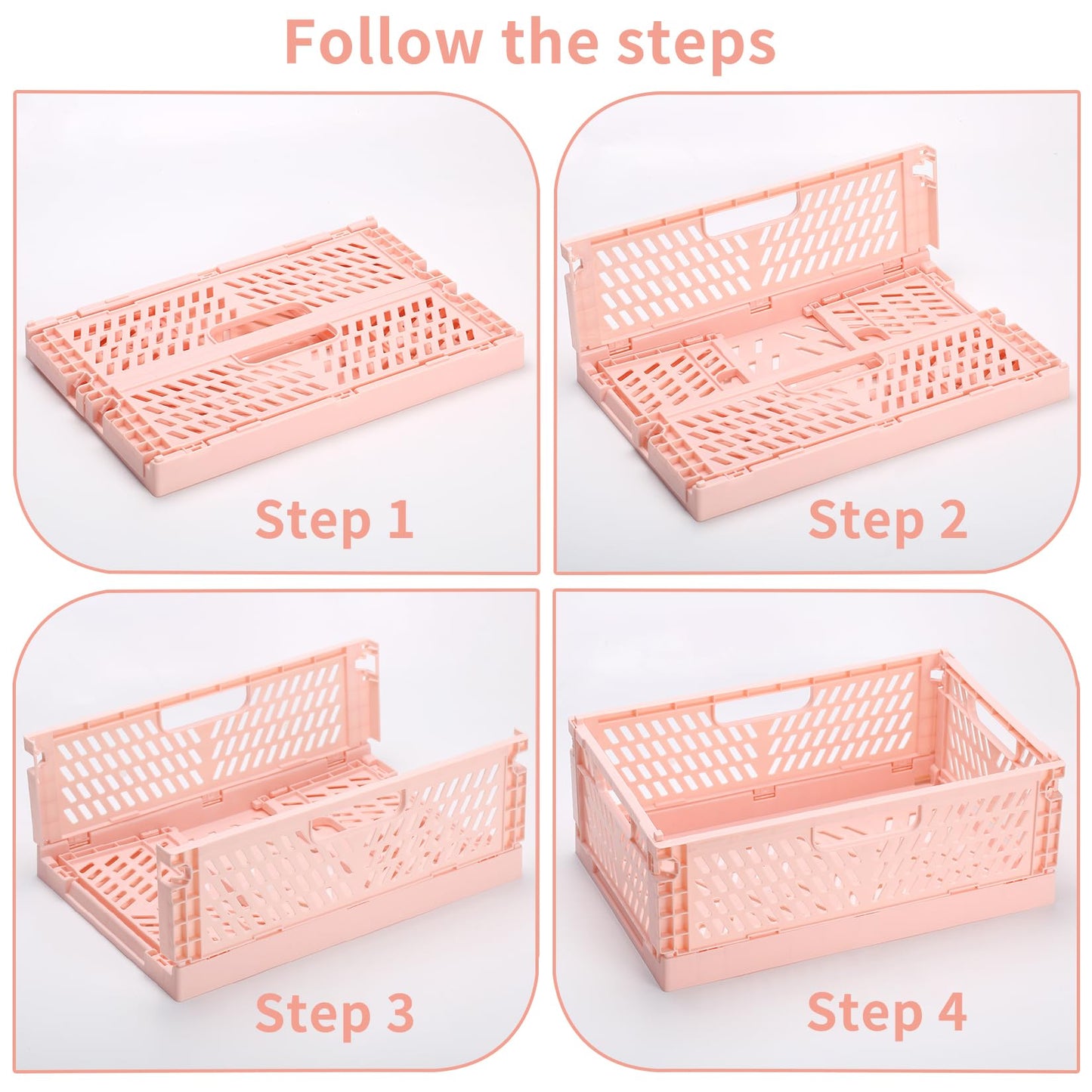 PIANKEKE 2 Pcs Collapsible Storage Box, Plastic Stackable Folding Storage CratesStorage Baskets