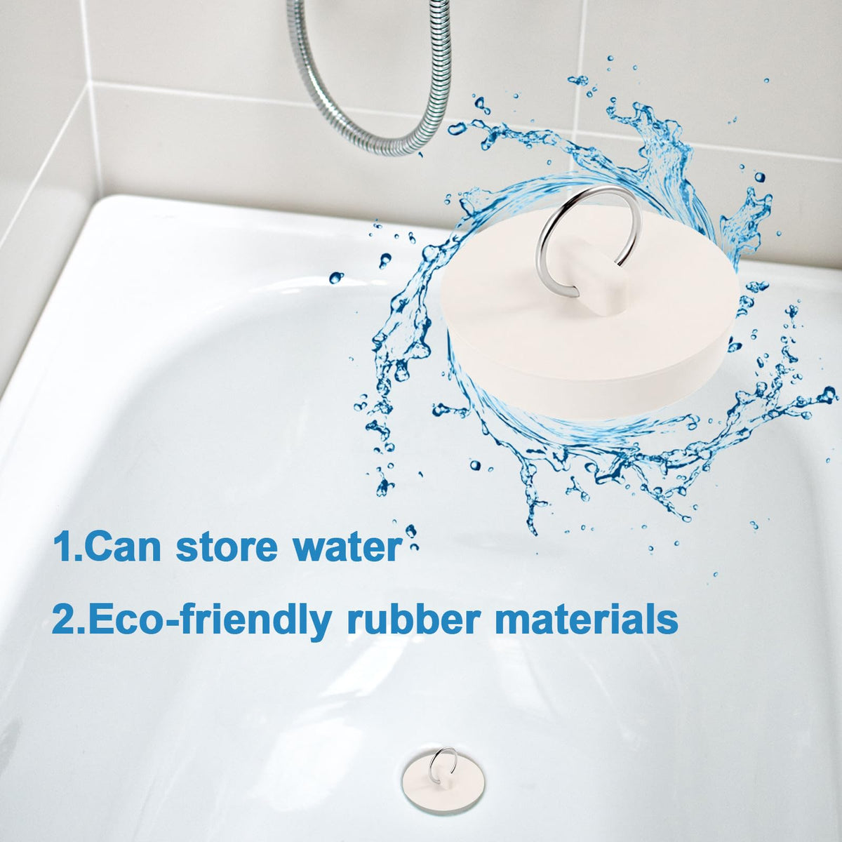 4 Universal Rubber Bath Plugs and Sink Plugs with Rings, Assorted Sizes