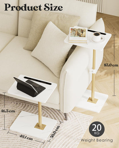 Apetaccat Side Table, C-Shaped Adjustable Sofa Table, 360°Swivel Coffee Tables,40x30x45-83 cm,Small End Tables Bedside for Living Room