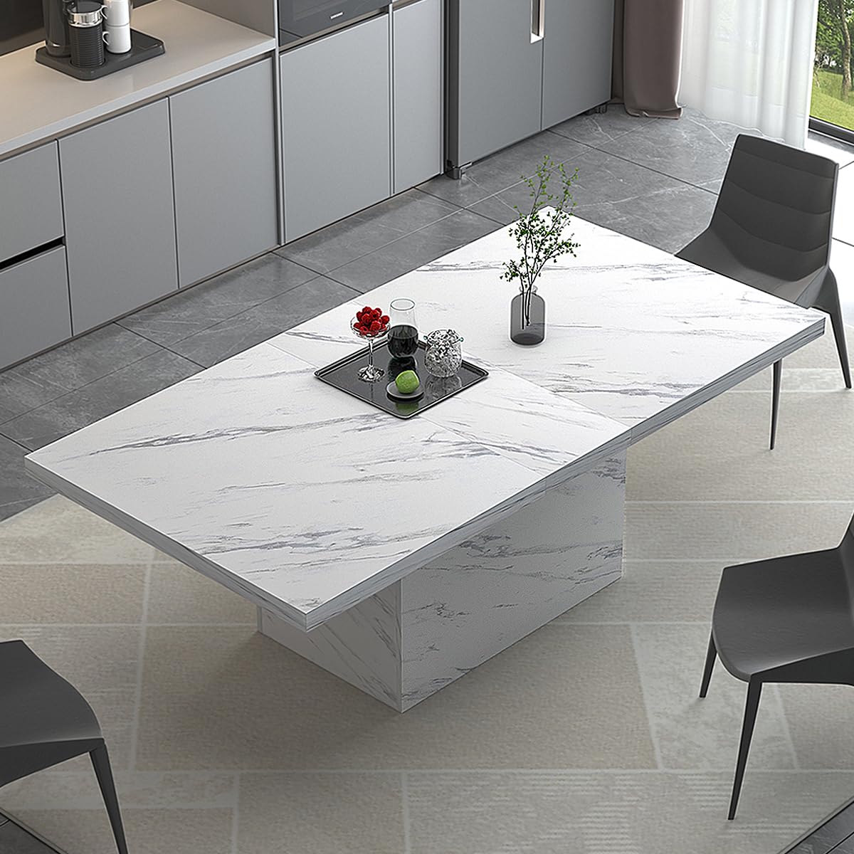 HSH Dining Table Modern Rectangle Kitchen Dinner Table 180cm White Marble