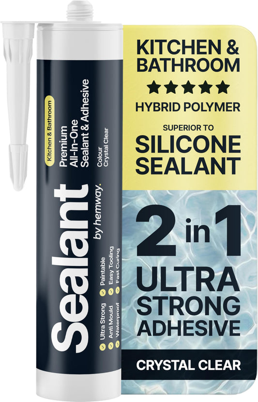 Crystal Clear Kitchen & Bathroom Sealant & Adhesive Hybrid Polymer | Superior to Bathroom Silicone Sealant | Waterproof, Odourless, Anti-Mould | Ideal