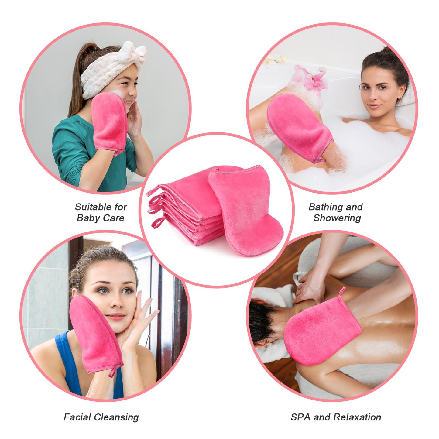 PHOGARY 6 Pack Flannel Face Cloth Wash Mitts, Reusable Makeup Remover Mitt Gloves, Soft Flannel Facial Cleansing Body Bath Mitts Spa Cloth