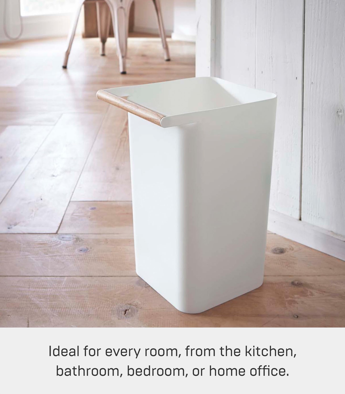 YAMAZAKI 3132 COMO Trash Can, white, Wood/Polypropylene, Minimalist, 24 x 19.5 x 32 cm