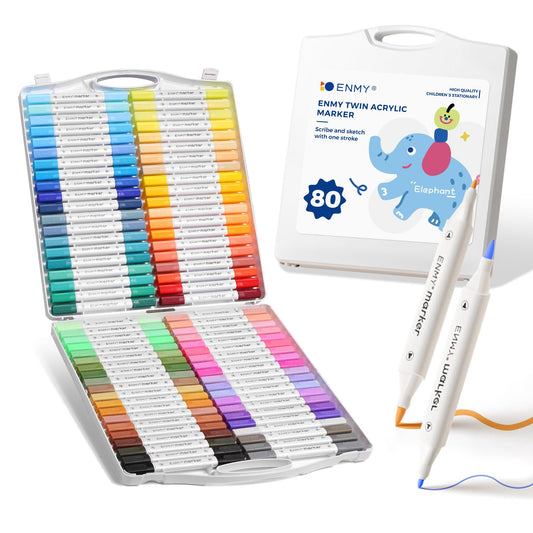 ENMY 80 Colors Acrylic Markers Dual Tip Fine & Brush ? Multicolour Permanent Paint Marker Set for Kids & Artists ? Rock, Wood, Canvas, Glass, Anime