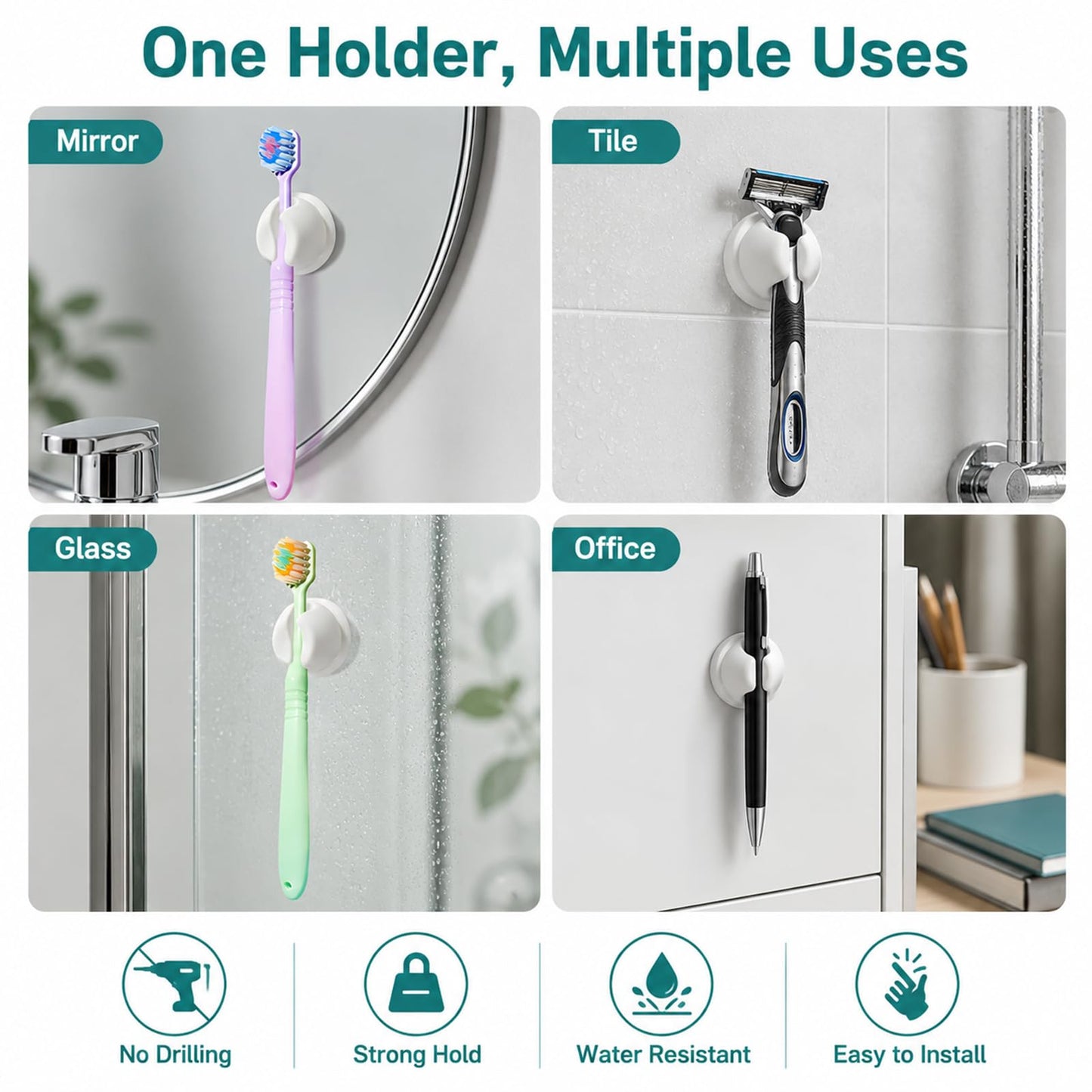 4PCS Suction Toothbrush Holder, Toothbrush Holder Wall Mounted with Suction Cup, Toothbrush Wall Holder for Sink