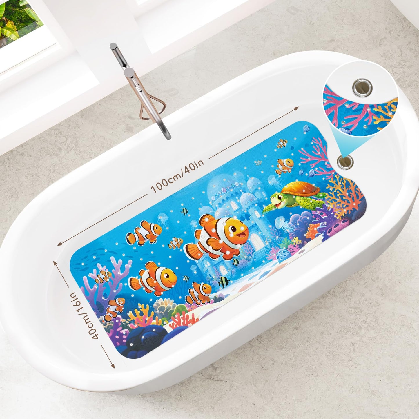 SHUCHING Cartoon Clownfish Bath Mat Non Slip Kids, 100 X 40 cm Extra Long Baby Bathtub Mat Anti Slip