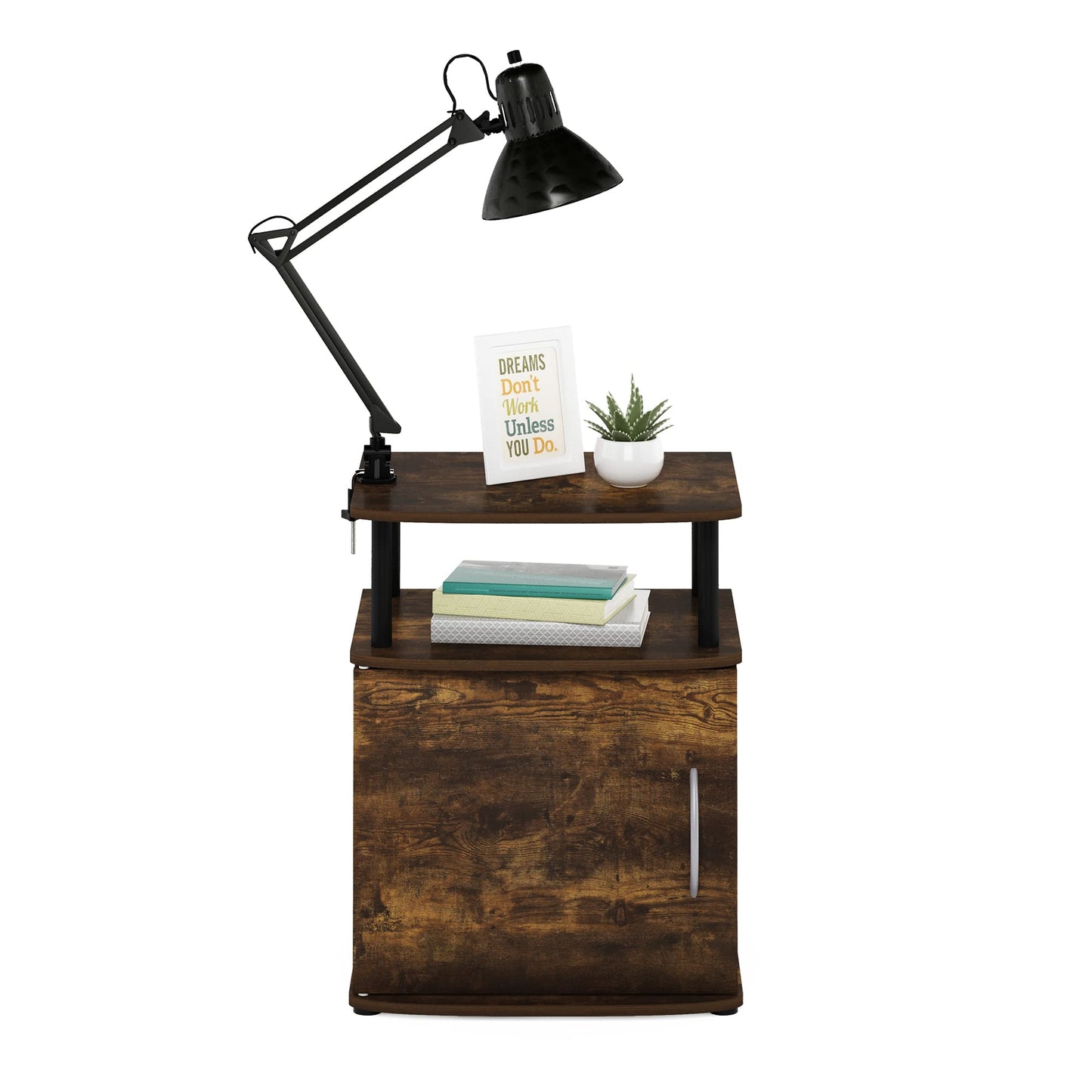 Furinno JAYA Side Table, End Table with Door Cabinet, Night Stand, Bedside Table, for Living Room, Bedroom, Amber Pine