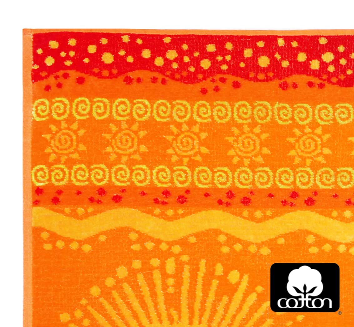 COTTON CRAFT - 2 Pack- Jacquard Double Woven Velour Beach Towel 39x68 Inches-Sunshine Orange Yellow-Thick Plush Luxurious Velour Pile-450 GSM-100%